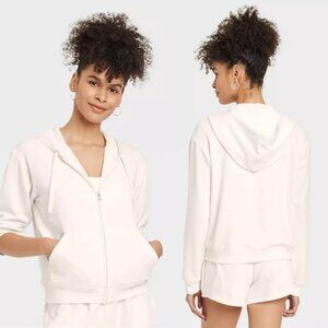 XL - Womens Fleece Zip-Up Sweatshirt - Auden - Cream